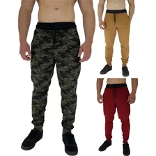 Kit 3 Calças De Marca Masculinas Em Moletom Recorte Jogger