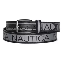 Nautica Hombre Cinturón Cuero Y Cinta, Gris, 40