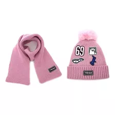 Gorro Nena Set De Invierno Con Bufanda Lana Tejido Colores 