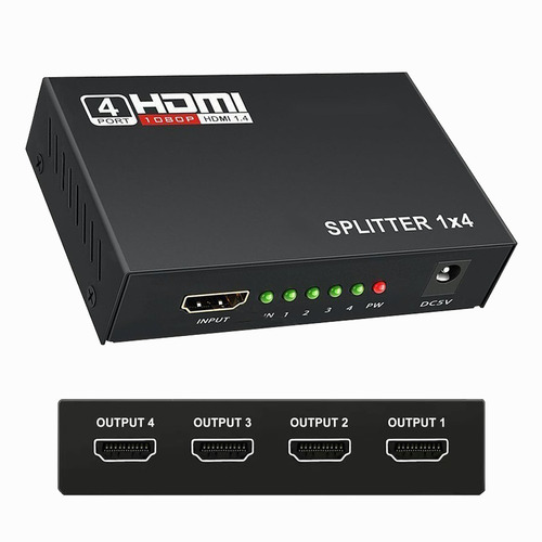 Splitter Hdmi 1*4 Divisor De Señal Amplificador Conecta 4 Tv