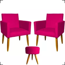 Kit 2 Cadeira Estofada Escritorio Nina Poltrona Decorativa Cor Pink Desenho Do Tecido Suede Liso