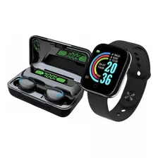 Kit Fone De Ouvido F9 Bluetooth Digital + Smartwatch D20 