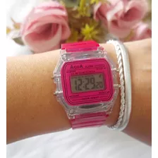 Relógio Feminino Digital Aqua Rosa Pink Lilás Azul E Branco 
