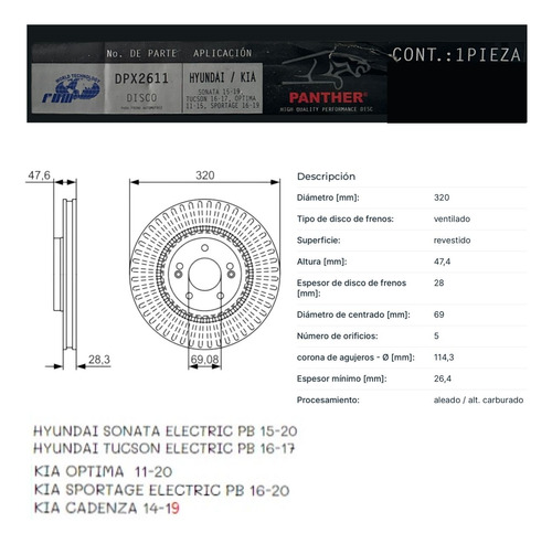 Disco Freno Delantero Hyundai/ Sonata- Kia/ Sportage Dpx2611 Foto 2