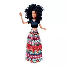 Boneca Negra Estilo Barbie Cabelos Encaracolados