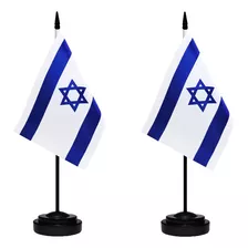 2 Banderas De Escritorio De Israel Con Pedestal De 33 Cm