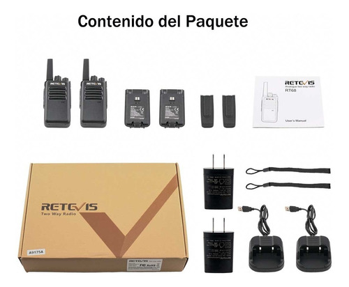 2pcs Radios Walkie Talkie Recargable Con Usb Retevis Rt68 Foto 10