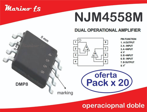 Pack X 20 Njm4558m Njm4558 4558 Dmp8 Oporacional Doble