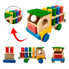 Caminhão Com Pinos De Madeira - Brinquedo Educativo Madeira