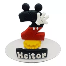 Vela Personalizada Topo De Bolo Mickey Em Biscuit C/nome