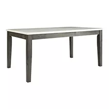 Mesa De Comedor Acme Merel - - Mármol Blanco Y Roble Gris