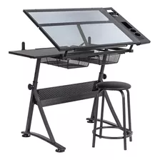 Mesa De Dibujo Profesional Negra Tablero De Vidrio Ajustable