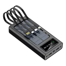Cargador De Emergencia Power Bank Solar 20000 Mah Con Cables Color Negro