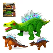 Dinossauro De Brinquedo Estegossauro Anda Emite Som Luz Led