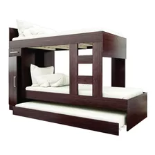 Cama Cucheta/nido Doble Muebles Orlandi Triple 1 Plaza Color Wengue Fabricada En Fibrofácil