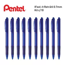 Kit C/ 10 Caneta Pentel Ifeel-it Retrátil 0.7mm - Azul Cor Do Exterior Padrão