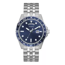 Reloj Pulsera Guess Hombre Plateado Con Esfera Azul Febo