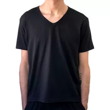 Kit 10 Camiseta Gola V Preta Lisa Masculina 100% Algodão