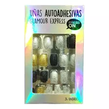 Uñas Press On Autoadhesivas X 24 Un Infantiles Thelma&louise Color Dorado Y Plateado Noche