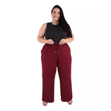 Calça Pantalona Feminina Plus Size Cintura Alta Wid Leg