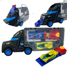 Caminhão Brinquedo Infantil Cegonha + Lançador + 2 Carrinhos