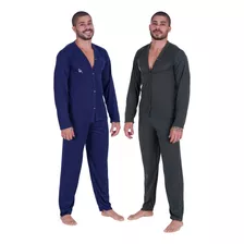 Kit 2 Pijamas Longo Masculino Com Botões - Aberto