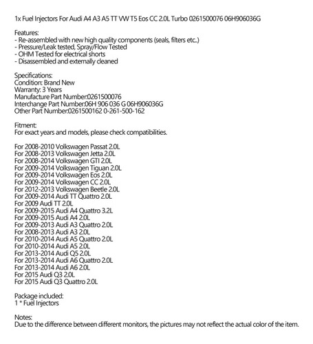Inyectores De Combustible Para Bosch Audi A4 A3 A5 Tt Vw T5 Foto 2