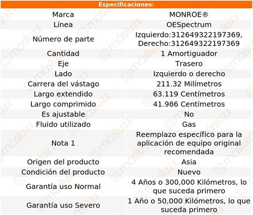 (1) Amortiguador Tra Oespectrum Gas Der O Izq Lupo 05/08 Foto 2