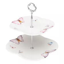 Porta Doce 2 Niveis Porcelana Borboletas 25031 Wolff