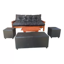 Futon 2 Cuerpos Ecocuer O Jaquard + Mesa Ratona + Puff París