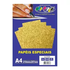 Papel Glitter A4 180g/m² 5 Folhas Ouro Off Paper Cor Dourado