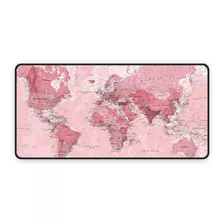 Mouse Pad Gamer Speed Extra Grande 90x40 Mapa Mundi Rosa