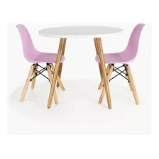 Mesa Eiffel Infantil 60cm 2 Cadeiras Eames Kids Pé D Madeira