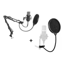 Suporte Mesa Articulado Microfone Studio Rádio + Pop Filter 