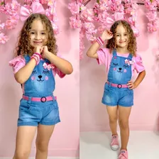 Jardineira Feminina Infantil Moda Blogueira 3 Em 1