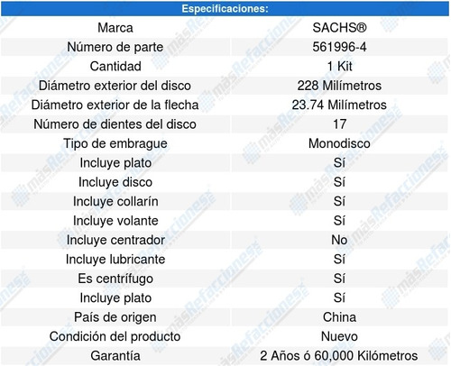 Jgo Embrague Dodge Caliber L4 1.8l 07-08 Sachs Foto 2