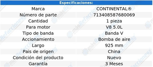 Banda V Bomba De Aire 925 Mm 928 V8 5.0l 85-91 Continental Foto 4