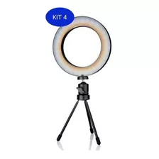 Kit 4 Ring Light 16cm Com Tripé De Mesa E Controle Ring Fill