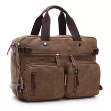 Bolsa Transversal Tiracolo Masculina Para Notebook 15.6 De Lona E Couro Resistente Com Alça De Ombro Carteiro Mensageiro Cor Marrom Desenho Do Tecido Liso