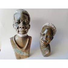 2 Esculturas Cabeças Afro Brasileiro Em Pedra Sabão.
