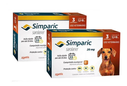 Combo 2 Simparic 20 Mg 5 A 10 Kg 6 Comprimidos