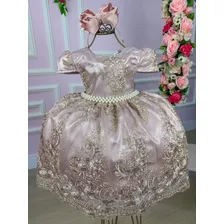 Vestido Infantil Rosê C/ Cinto Pérola Strass Damas De Honra