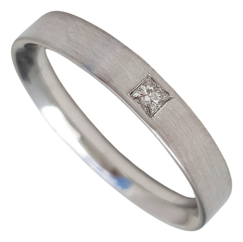 Anel Aliança Lisht De Ouro Branco 18k E Diamante Princess Branco 16