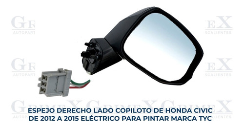 Espejo Civic 2012-2013-2014-2015 Electrico P/pintar Ore Foto 10