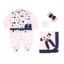 Kit Saída Maternidade Duda Bolinha Rosa Roupa De Menina Poa