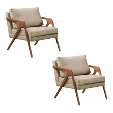 Kit 2 Poltronas Decorativa Mona Luxo Base Em Madeira Maciça