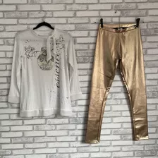 Calça Legging Dourada Zara + Camiseta Manga Longa Essence