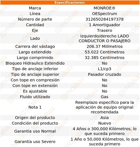 1) Amortiguador Oespectrum Gas Izq/der Tras Cutlass 85/87 Foto 3