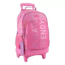 Mochila Ruedas Carrito Trendy Escolar Niñas Sin Tira Espalda Color Rosa Diseño De La Tela Estampada