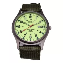 Relógio Pulso Militar Fluorescente Quartzo Calendário Soki 